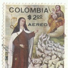 Sellos: ❤️ SELLO DE COLOMBIA: SANTA TERESA POR BALTAZAR DE FIGUEROA, 1972, 2 PESO COLOMBIANO ❤️