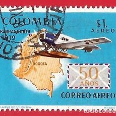 Sellos: COLOMBIA. 1969. MAPA, HIDROAVION Y CARTA