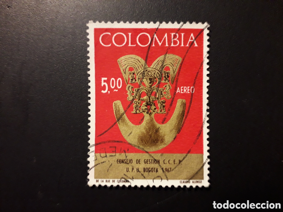 Selos: COLOMBIA YVERT A-477 SELLO SUELTO USADO 1967 ARTE PRECOLOMBINO PEDIDO MÍNIMO 3€