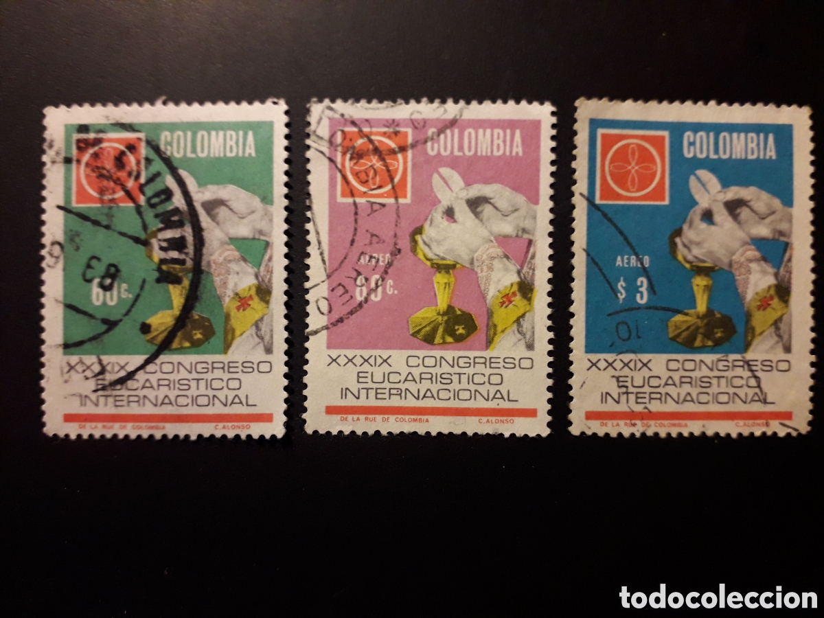 Selos: COLOMBIA YVERT 636 + A-481/2 SERIE COMPLETA USADA 1968 CONGRESO EUCARÍSTICO PEDIDO MÍNIMO 3€