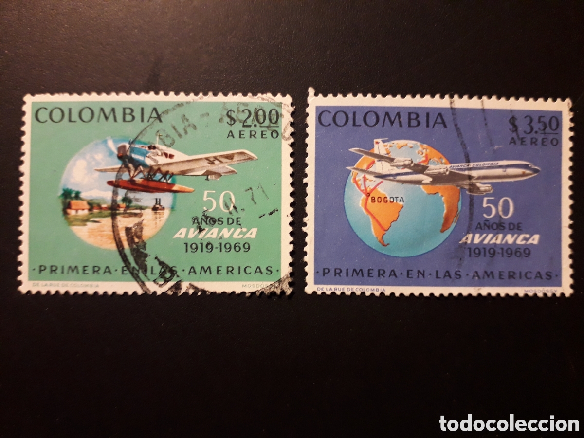 Selos: COLOMBIA YVERT A-500/01 SERIE COMPLETA USADA 1969 AVIONES, AVIACIÓN MAPAS PEDIDO MÍNIMO 3€