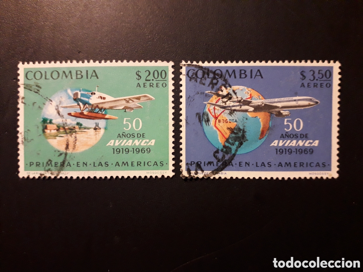 Selos: COLOMBIA YVERT A-500/01 SERIE COMPLETA USADA 1969 AVIONES, AVIACIÓN MAPAS PEDIDO MÍNIMO 3€