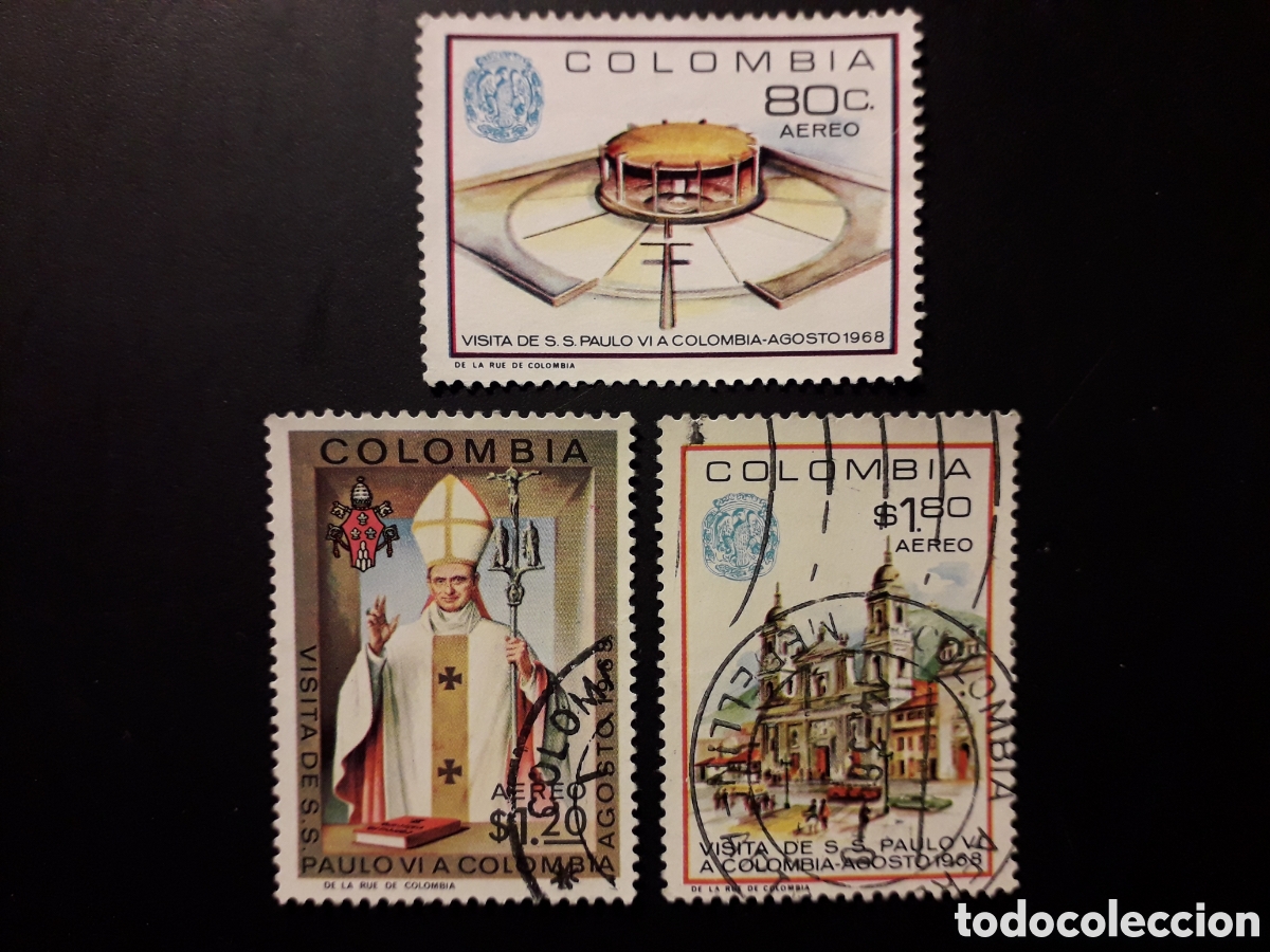 Selos: COLOMBIA YVERT A-488/90 SERIE COMPLETA USADA 1968 VISITA DEL PAPA PABLO VI PEDIDO MÍNIMO 3€
