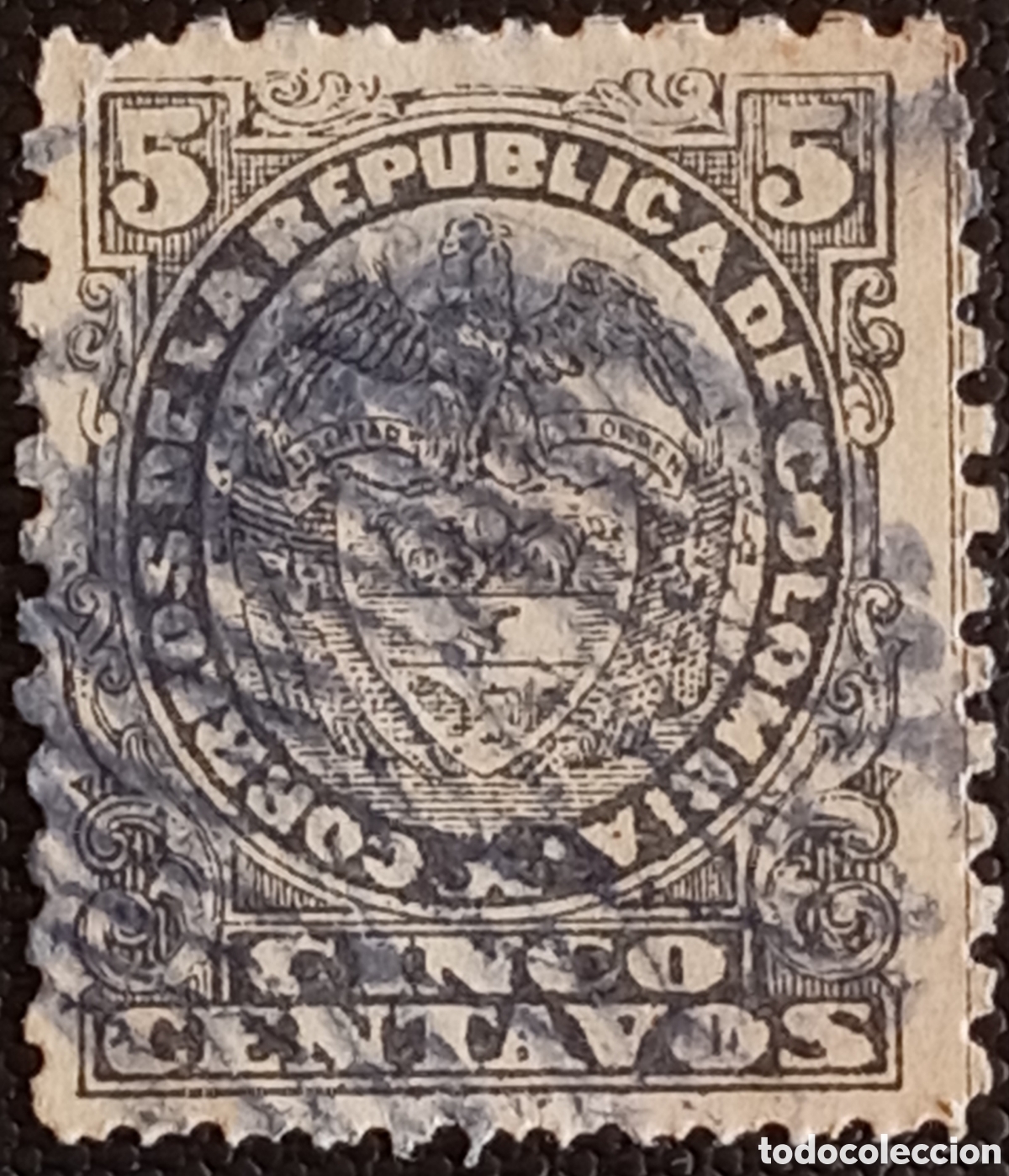 Sellos: Estampilla Colombia 1892 - 5 Centavos Negro (Escudo de Armas) - Scott #151