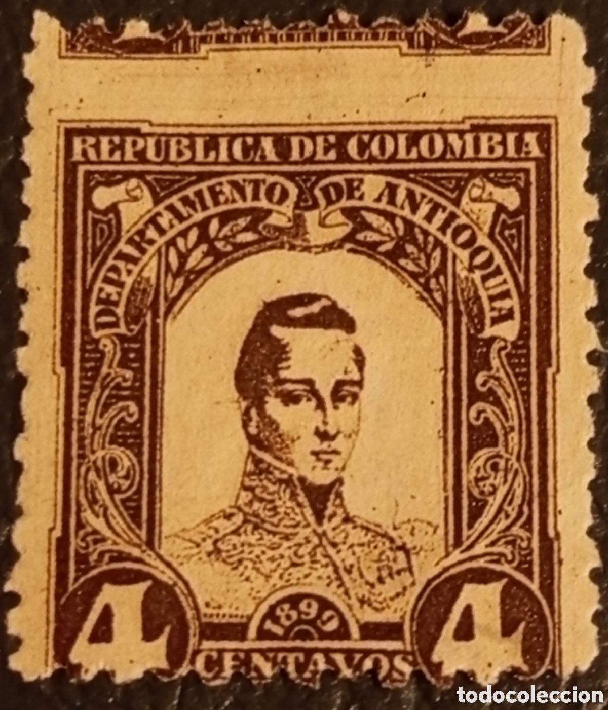 Sellos: Sello Colombia Antioquia 1899 4c Gral C&oacute;rdova - Scott #120 / Yvert #103 - Variedad Error de Perforac