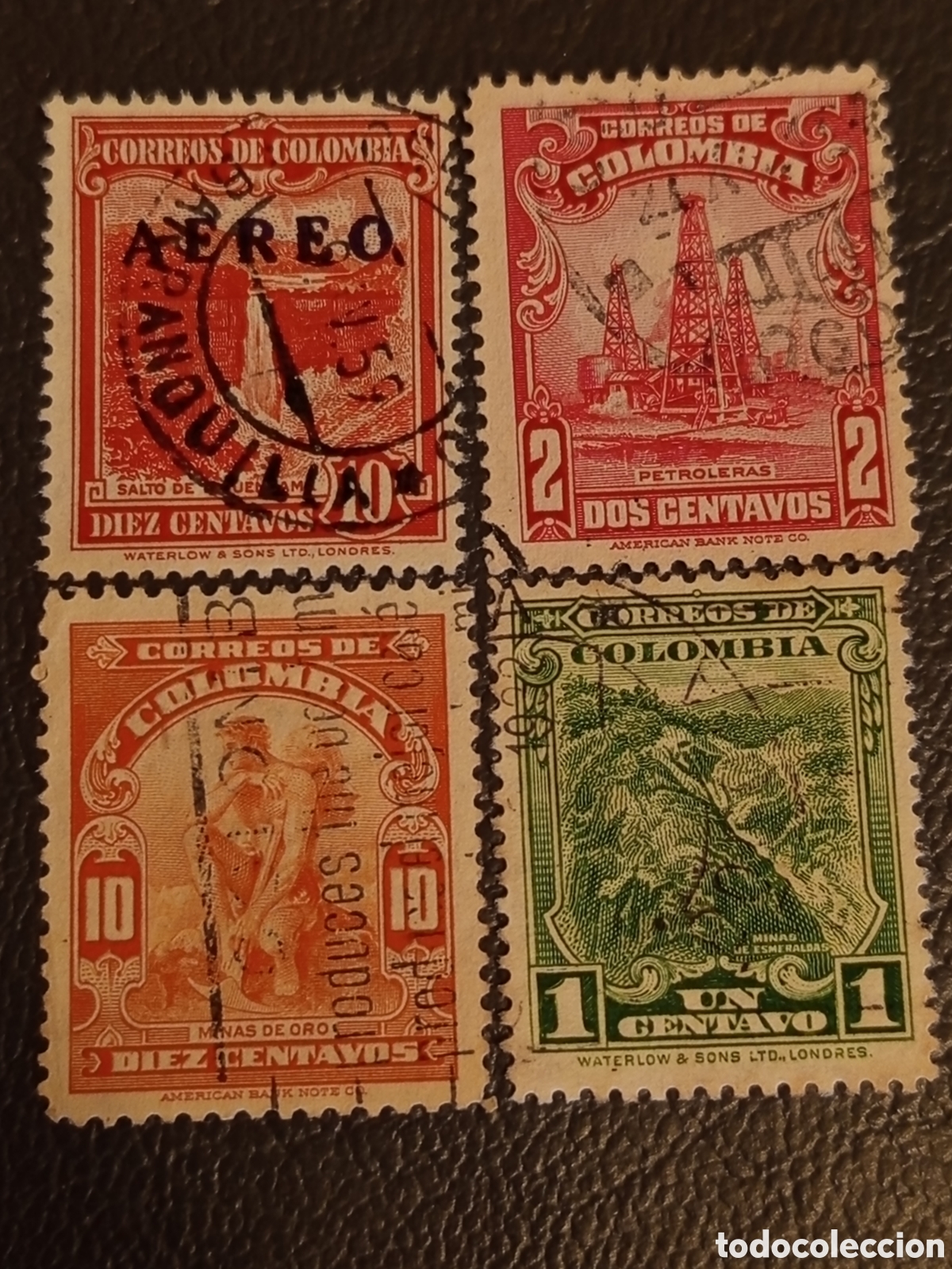 Sellos: Lote 4 Sellos Colombia (1932-1939) Series Industriales Y Paisajes - Usados (Scott #414/#419 / Yvert