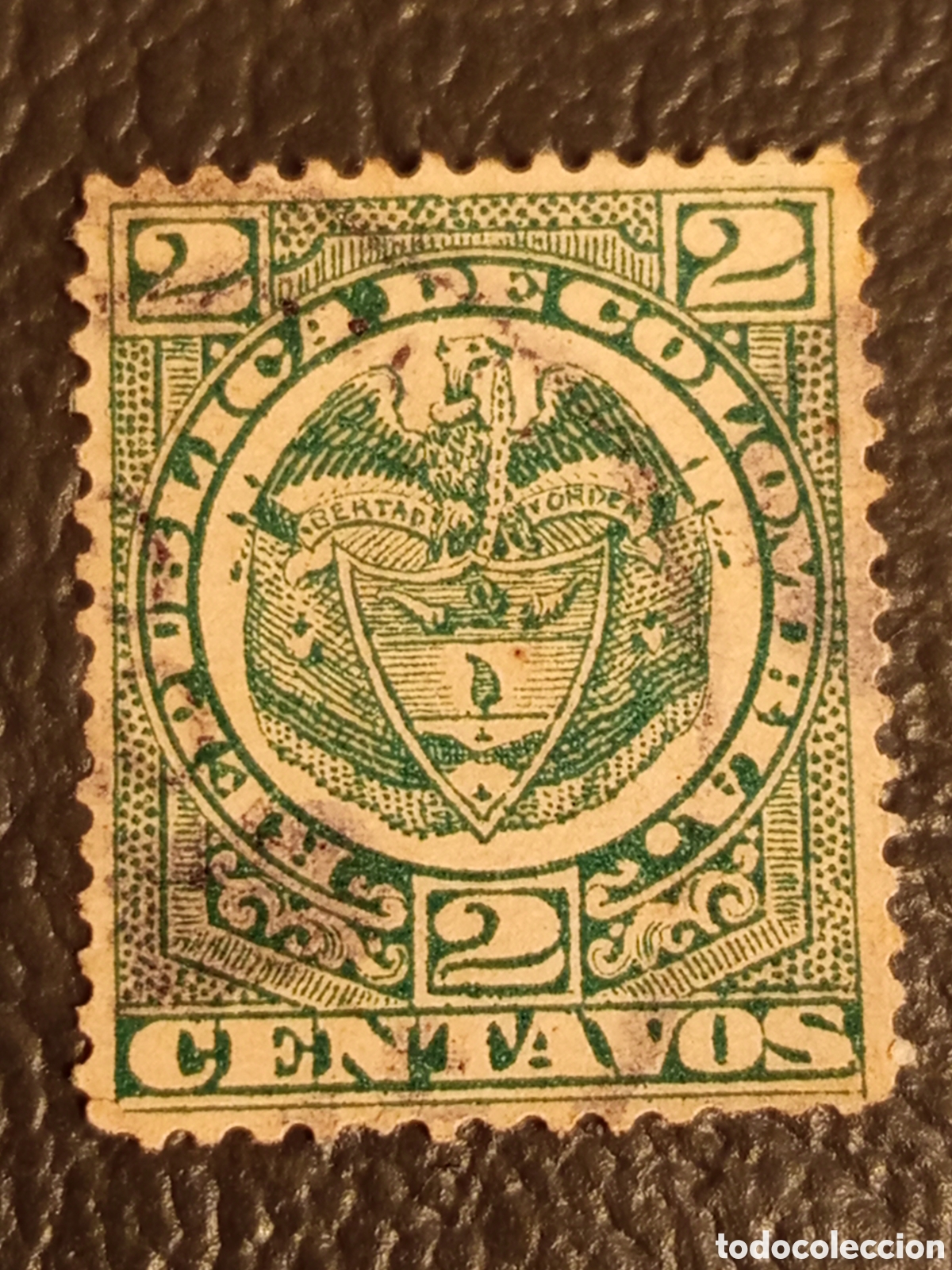 Sellos: Sello Colombia 1892 Escudo de Armas 2 Centavos Verde - Usado - Scott #150