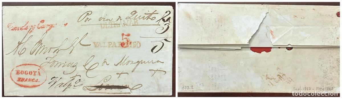 Sellos: O) COLOMBIA, BOGOTA FRANCA,MARK IN RED, ULTRAMAR, ACCOUNT AND CHARGE, VIA QUITO, PREPHILATELIC - PRE