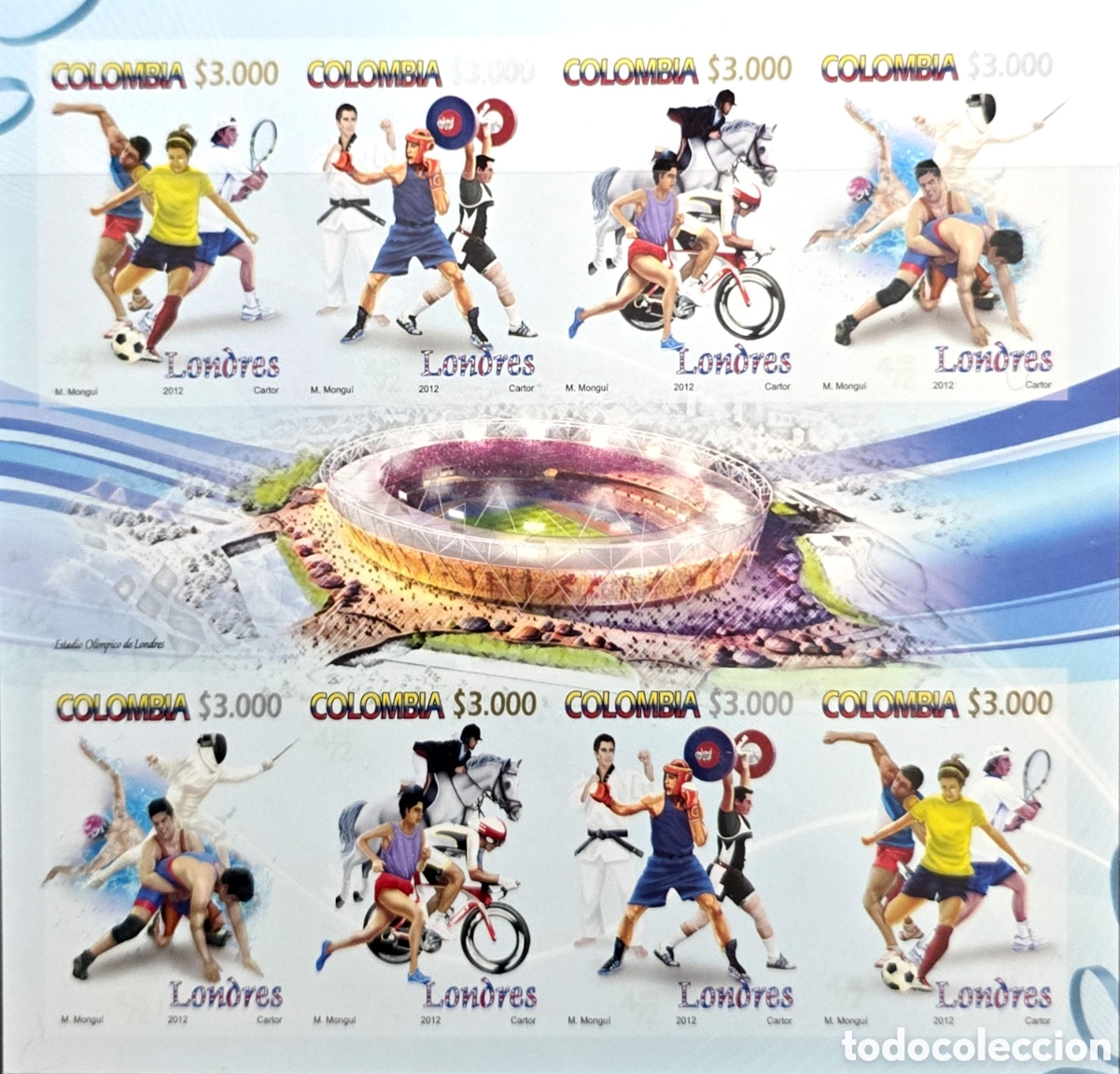 Sellos: CA)Colombia &middot; 2012 &middot; London Olympic Games &middot; Commemorative sheet issued by Colombia celebrating parti
