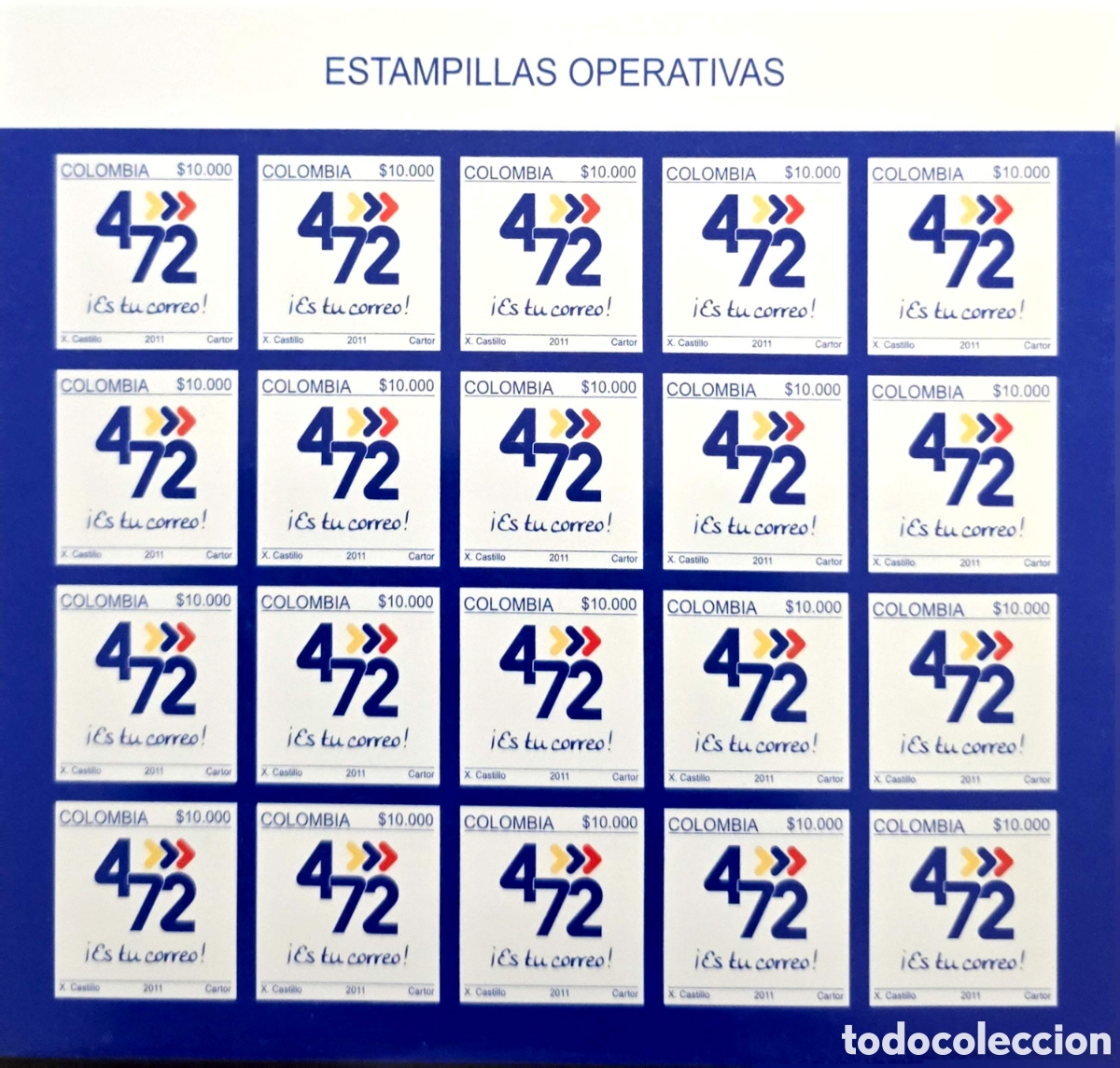 Sellos: CA)Colombia &middot; 2011 &middot; Postal Service Operational Stamps &middot; Commemorative sheet issued by Colombia titl