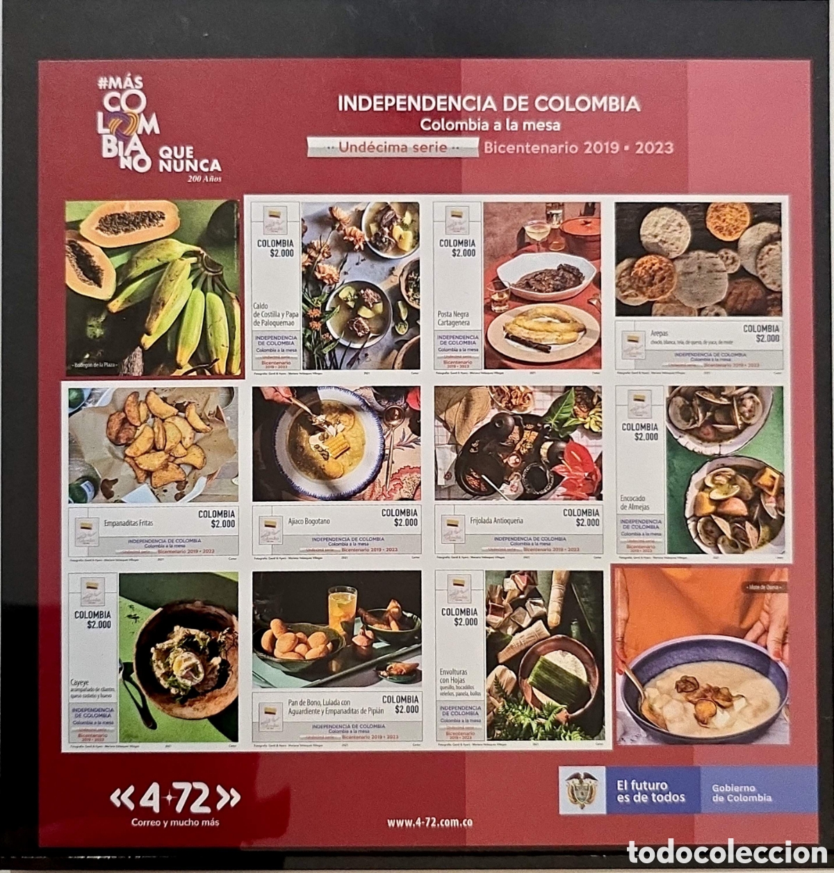 Sellos: CA)Colombia &middot; 2019 &middot; Bicentennial Gastronomy &middot; Commemorative sheet issued by Colombia as part of the