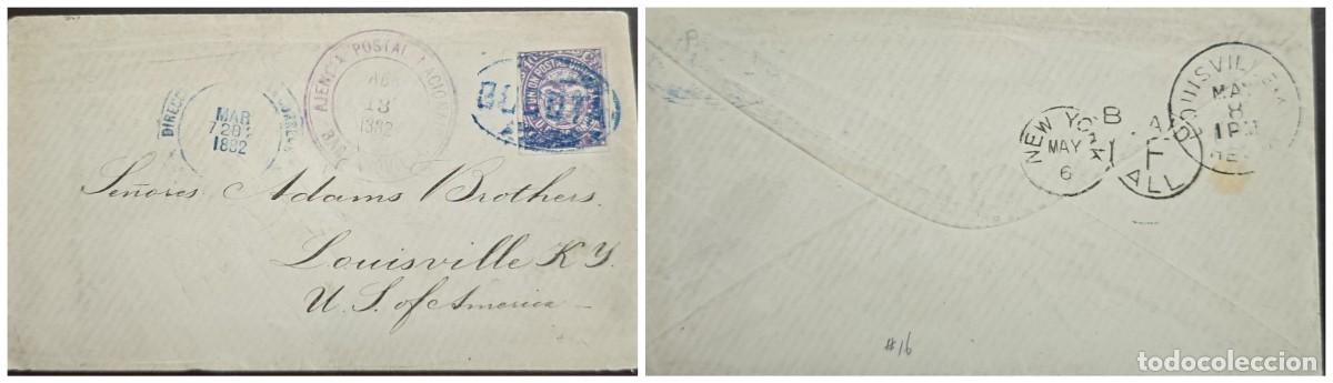 Sellos: O) 1882 COLOMBIA, UNION POSTAL UNIVERSAL, E. U DE COLOMBIA, AGENCIA POSTAL BARRANQUILLA, BOGOTA OVA