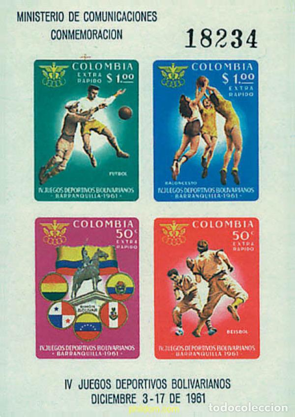Stamps: 51930 MNH COLOMBIA 1961 4 JUEGOS DEPORTIVOS BOLIVARIANOS EN BARRANQUILLA