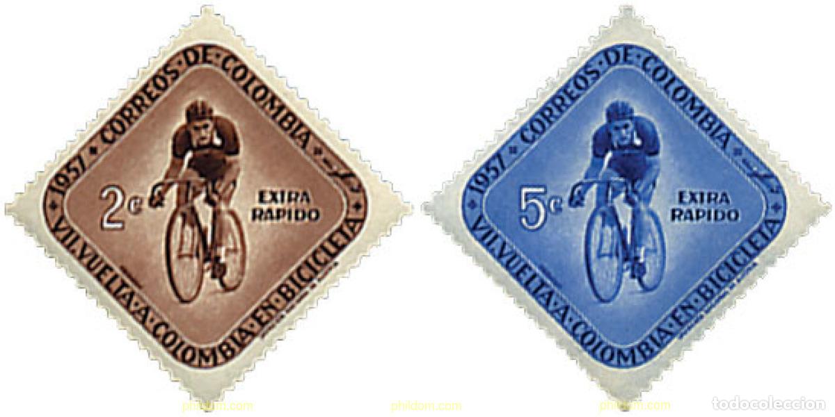 Sellos: 200444 HINGED COLOMBIA 1957 7 VUELTA CICLISTA A COLOMBIA