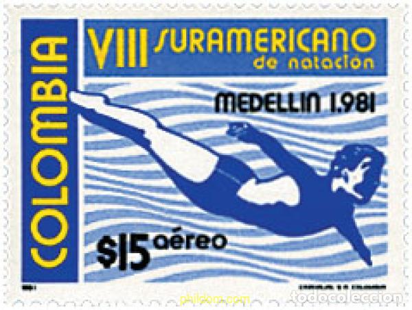 Sellos: 27074 MNH COLOMBIA 1981 8 CAMPEONATOS SUDAMERICANOS DE NATACION EN MEDELLIN