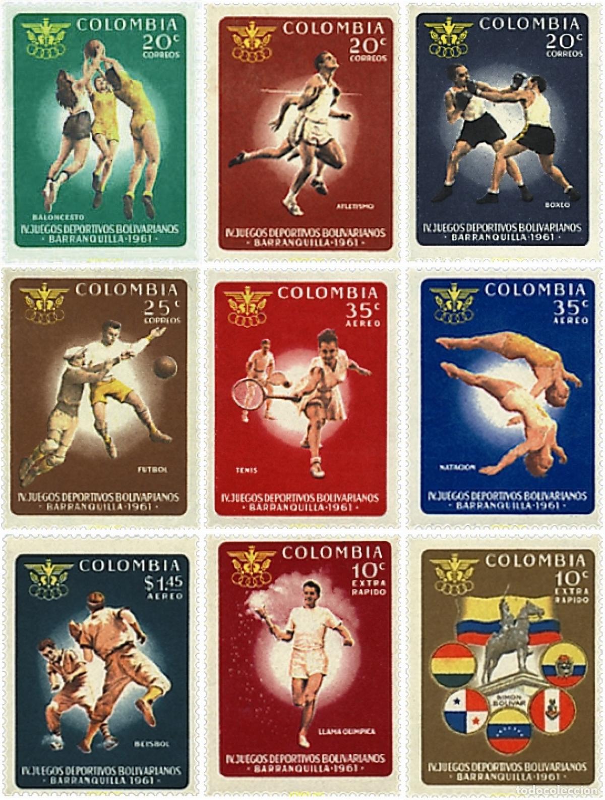 Sellos: 51929 MNH COLOMBIA 1961 4 JUEGOS DEPORTIVOS BOLIVARIANOS EN BARRANQUILLA