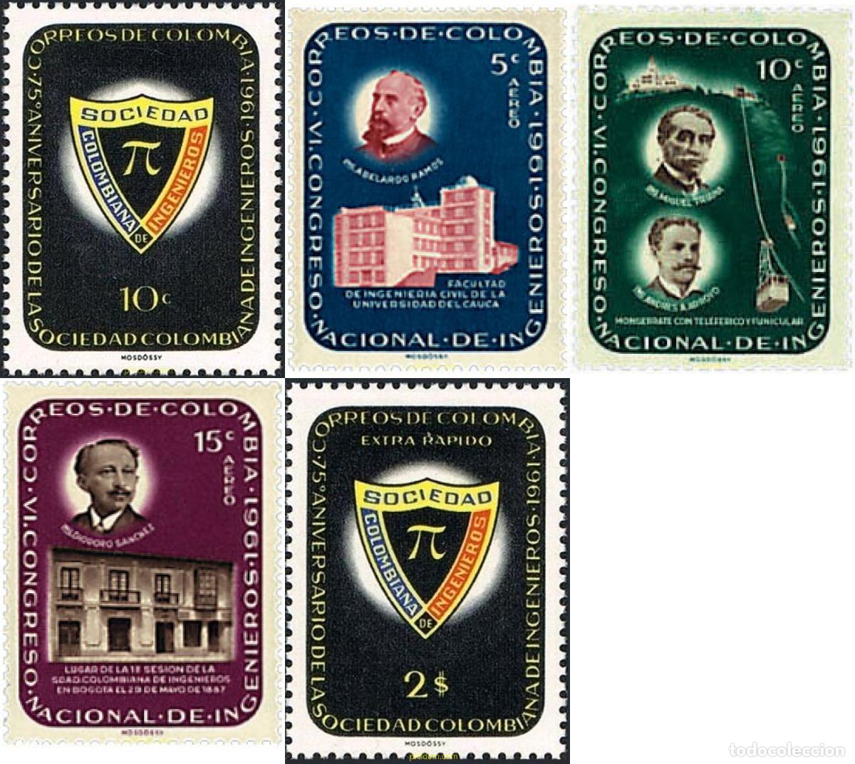 Sellos: 58318 MNH COLOMBIA 1962 75 ANIVERSARIO DE LA SOCIEDAD COLOMBIANA DE INGENIEROS