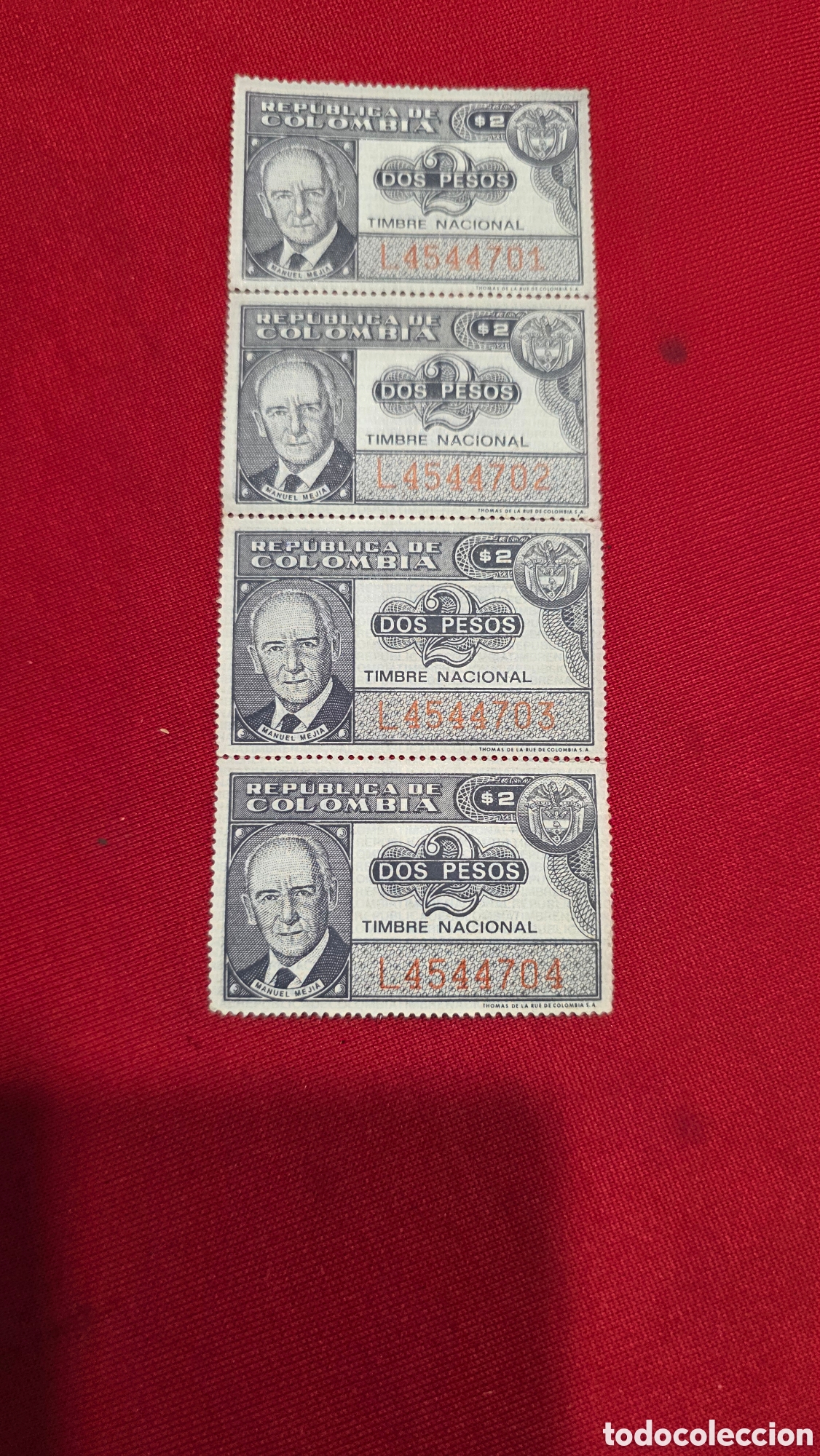 Sellos: SELLOS DE 2 PESOS COLOMBIANOS CORRELATIVOS