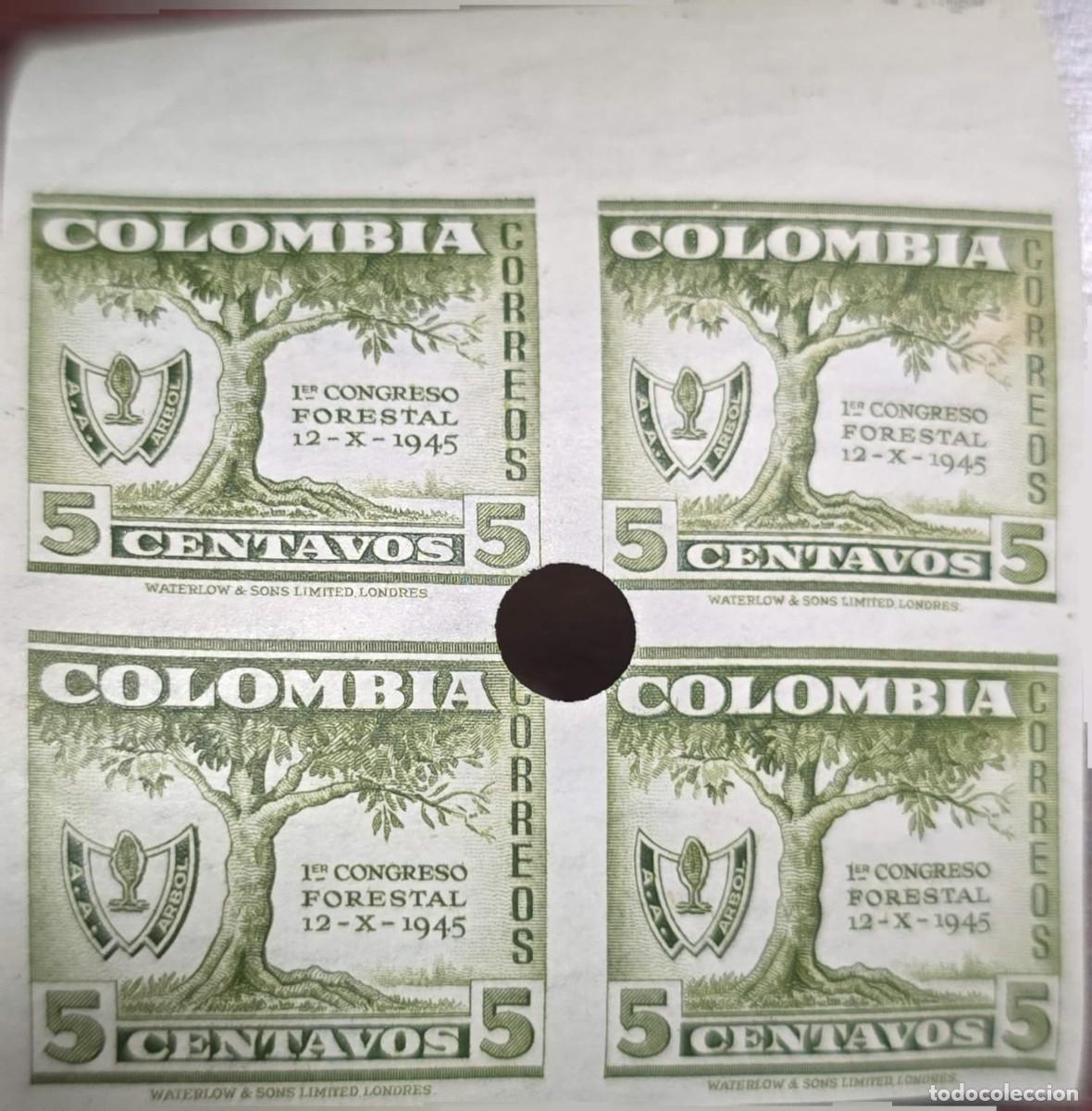 Sellos: O) 1949 COLOMBIA, PROOF, PUNCH, WATERLOW AND SONS, COLOMBIA 1st FORESTRY CONGRESS AND PROPAGANDA FO