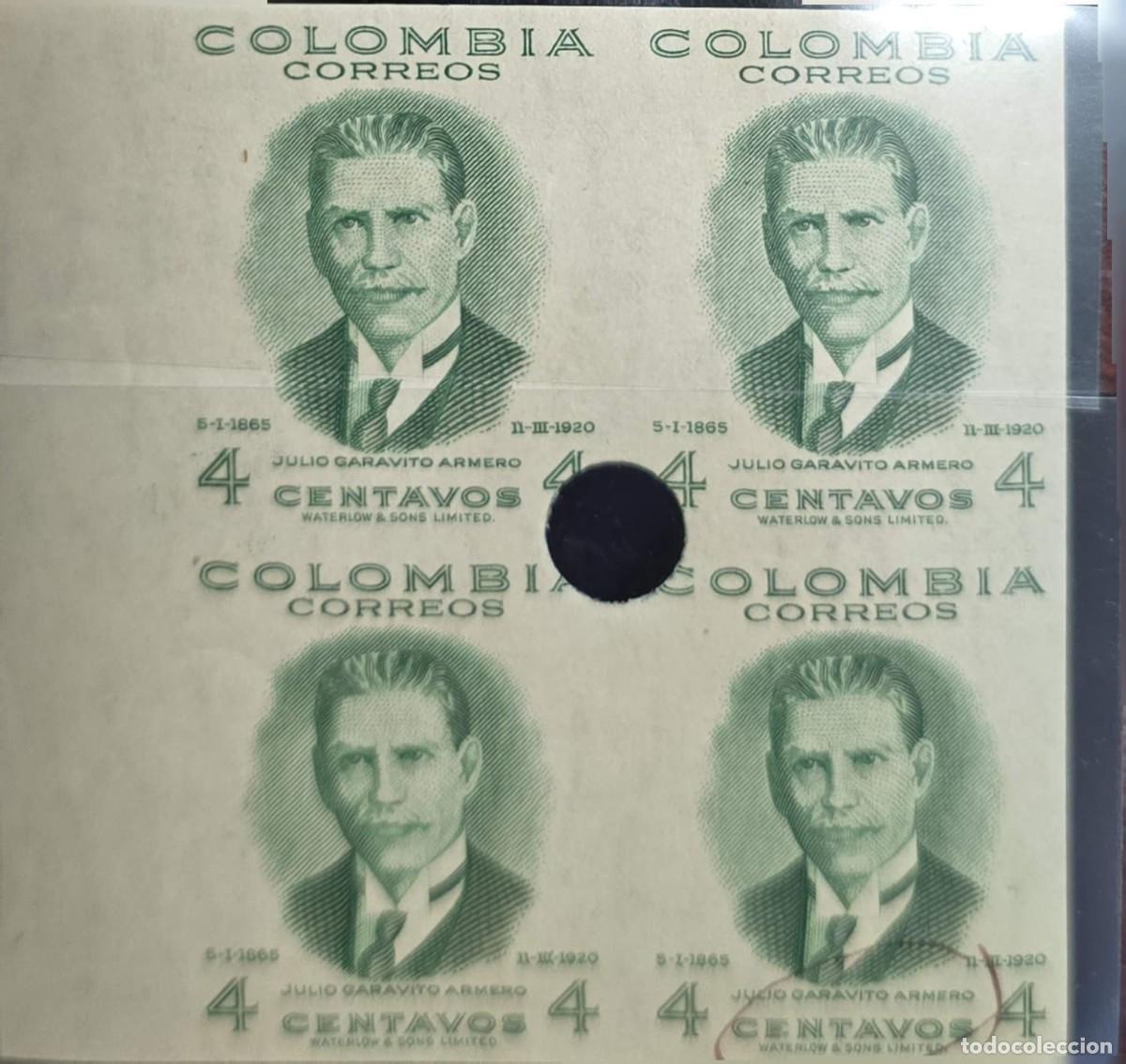 Sellos: O) 1949 COLOMBIA, PROOF, PUNCH, WATERLOW AND SONS, JULIO GARAVITO ARMERO, ASTRONOMER, MATHEMATICIAN