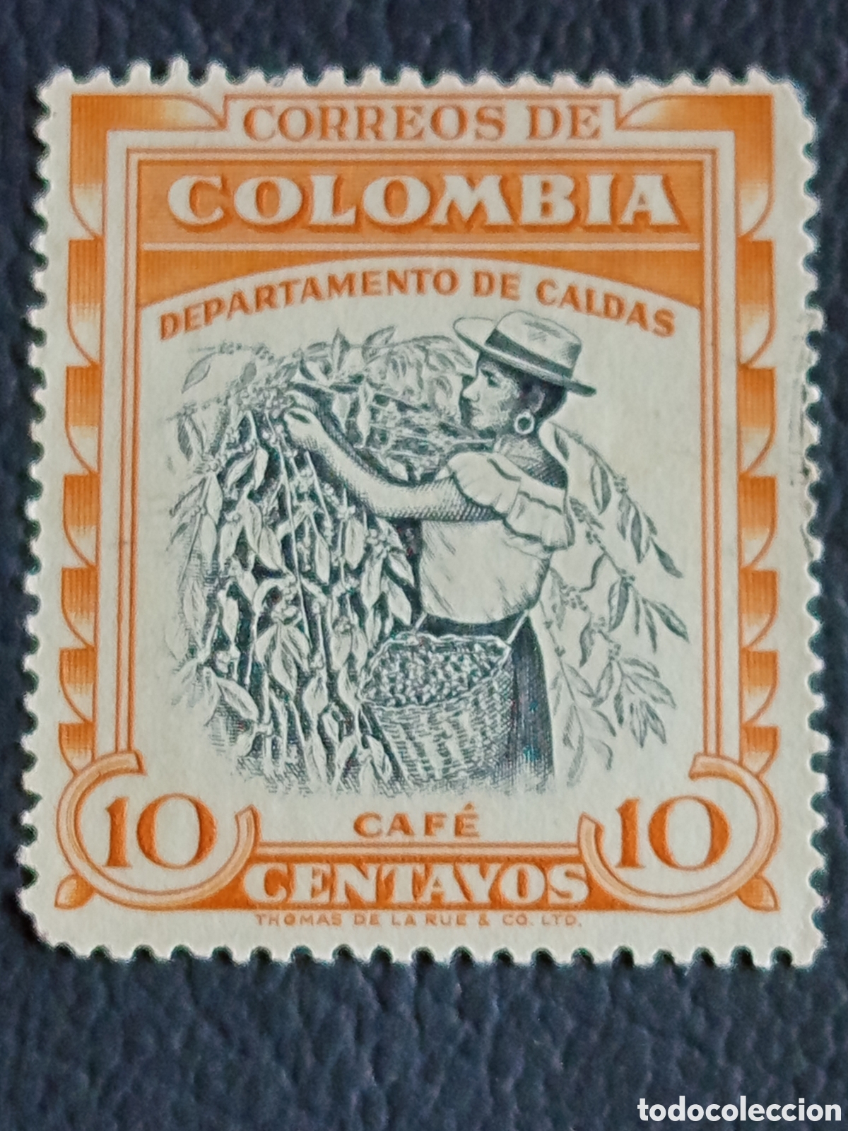 Sellos: Colombia 1932 Departamento Caldas Caf&eacute; cosechadora Scott 390 MH Thomas Rue
