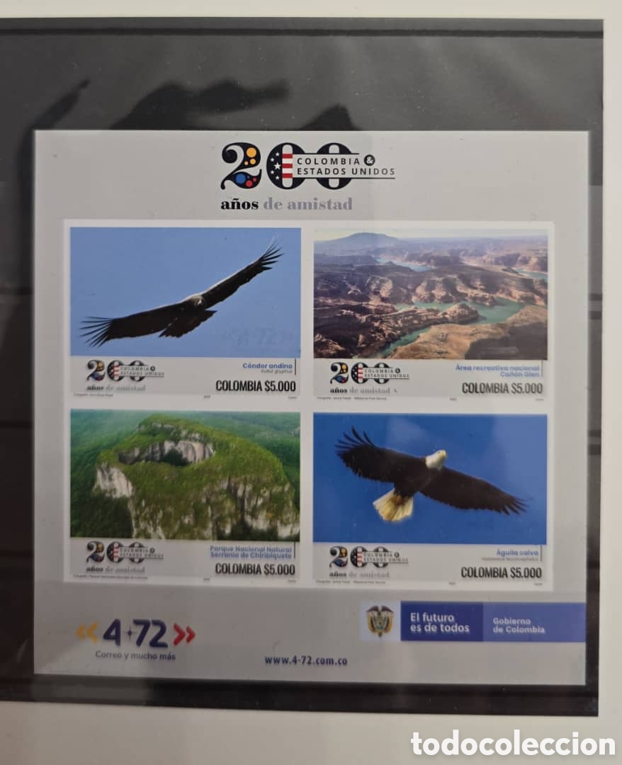Sellos: CA) Colombia-Estados Unidos 200 a&ntilde;os de Relaciones Diplom&aacute;ticas 1822-2022.Value' $ 5.000 Souvenir Sh