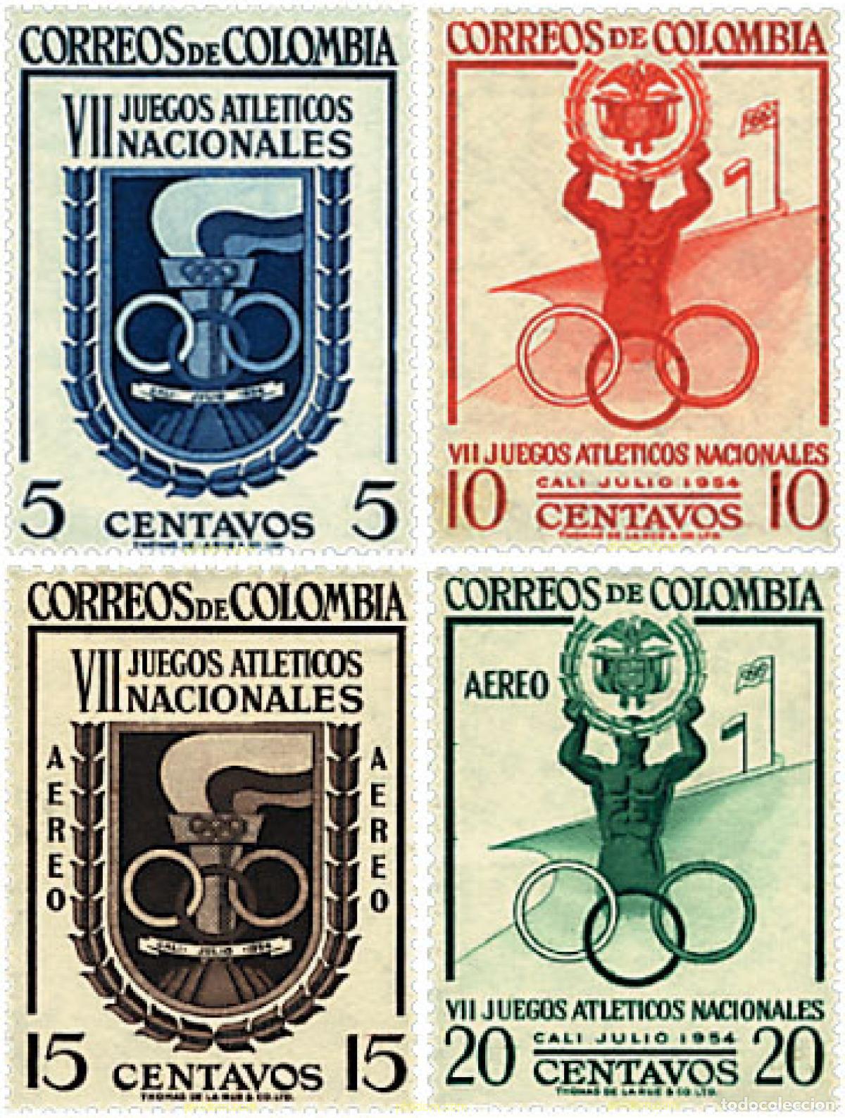 Sellos: 200443 HINGED COLOMBIA 1954 7 JUEGOS ATLETICOS NACIONALES EN CALI