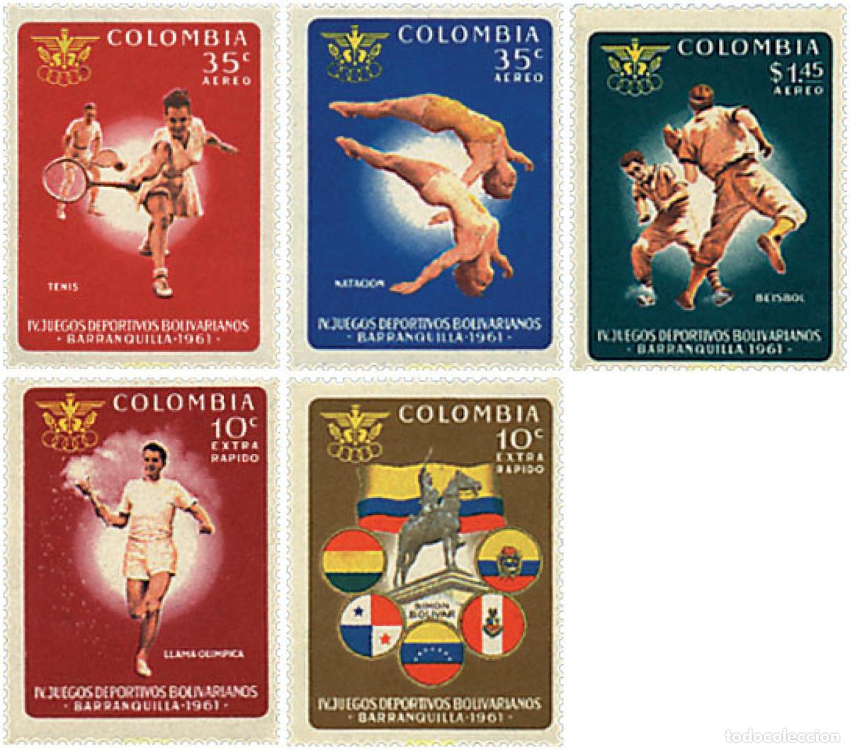 Sellos: 207955 HINGED COLOMBIA 1961 4 JUEGOS DEPORTIVOS BOLIVARIANOS EN BARRANQUILLA