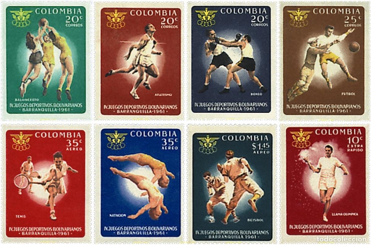 Sellos: 577918 HINGED COLOMBIA 1961 4 JUEGOS DEPORTIVOS BOLIVARIANOS EN BARRANQUILLA