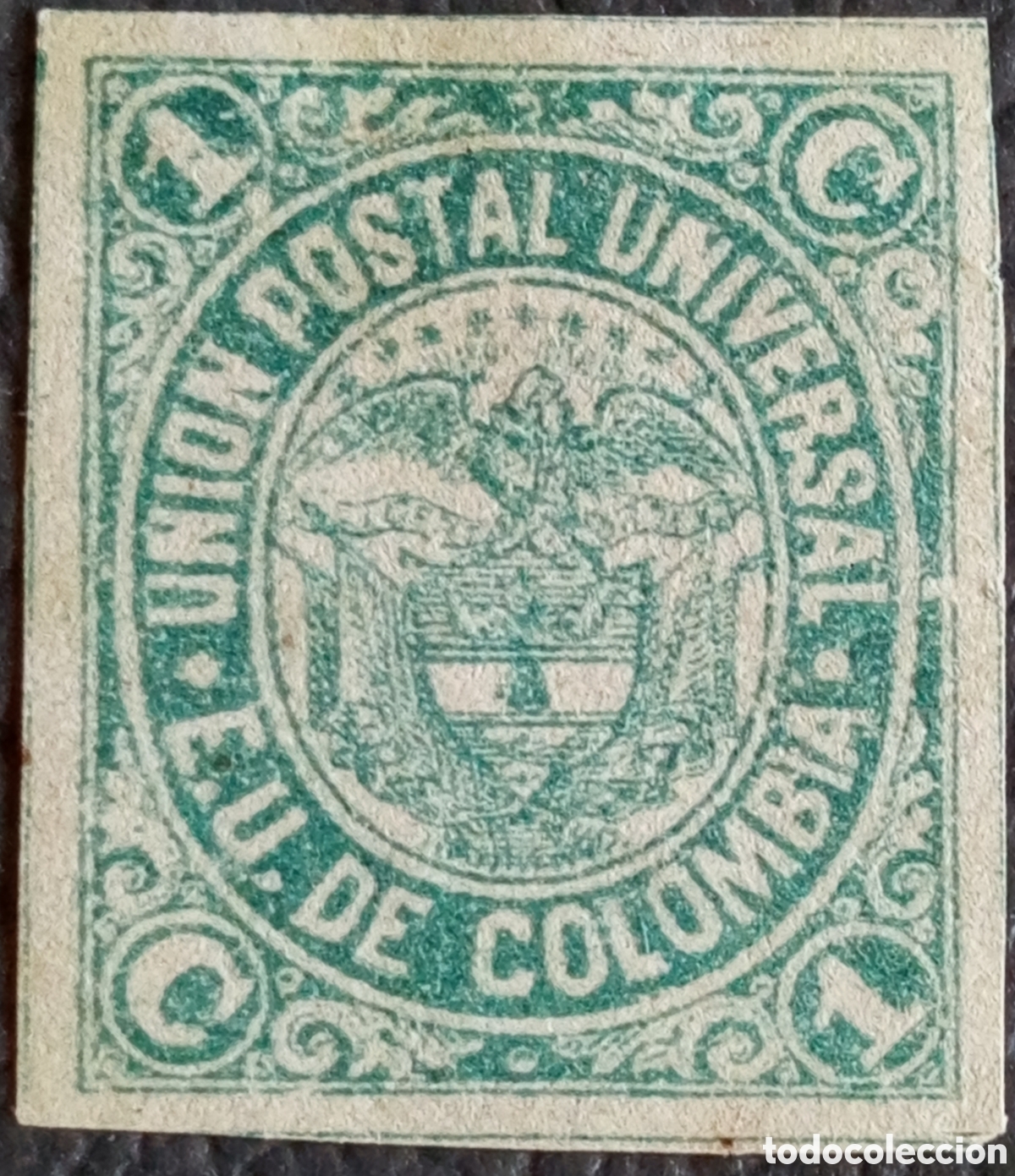 Sellos: Colombia 1881 Escudo de Armas Uni&oacute;n Postal Universal Verde Sin Perforar MH