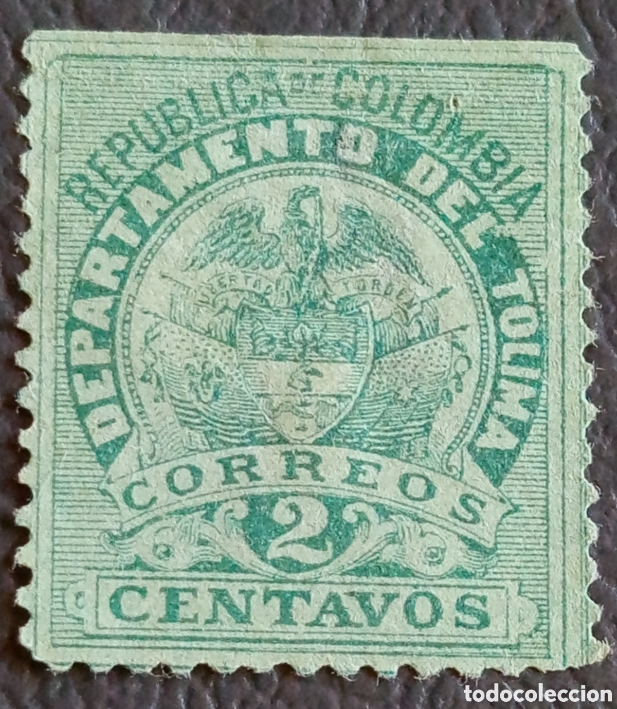 Sellos: Colombia, Tolima 1886, Scott #36 &mdash; 2 Centavos Verde, Escudo &mdash; MH