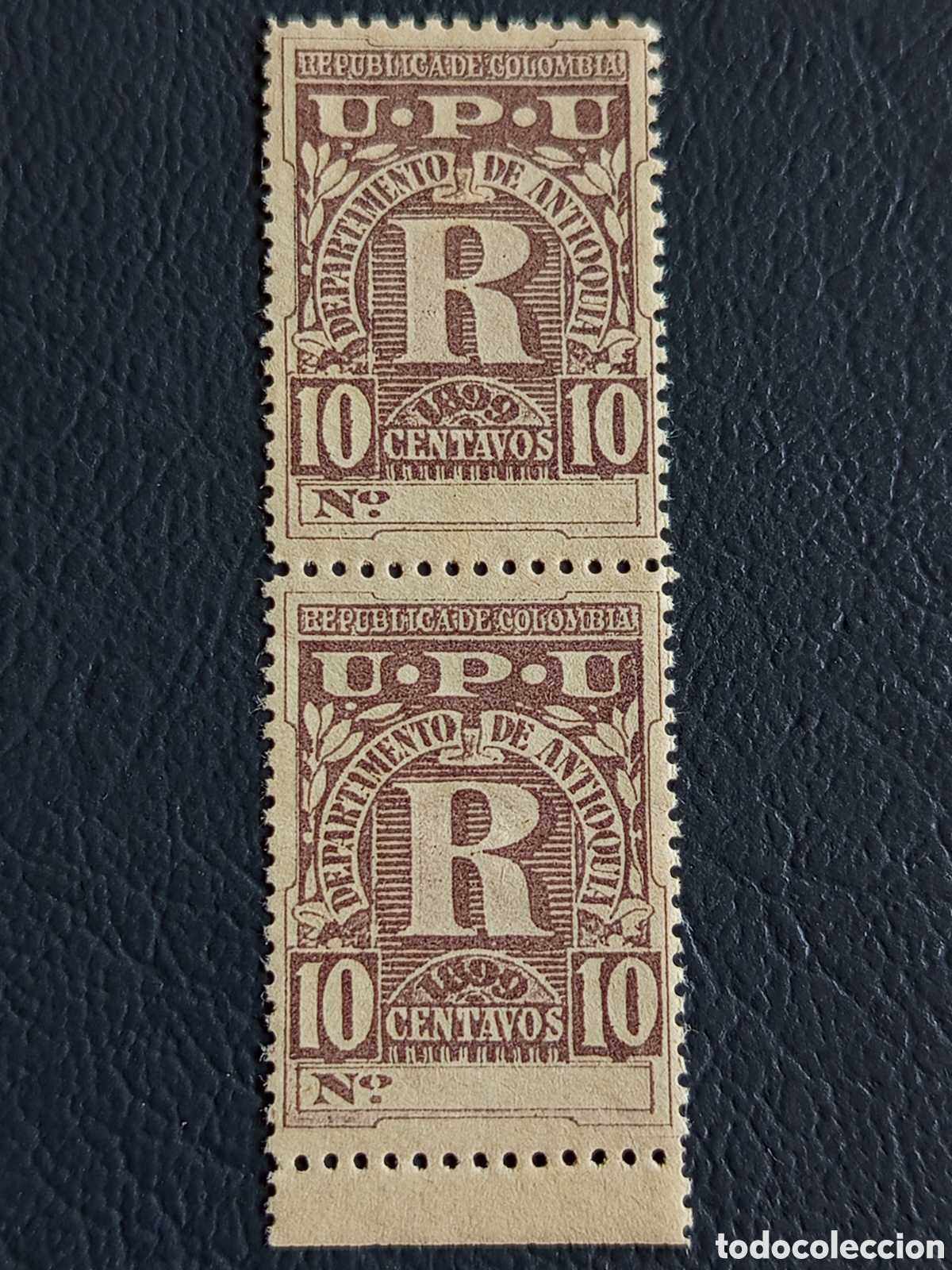 Briefmarken: Sello Colombia Antioquia 1899 Certificados / Recomendaci&oacute;n 10c Casta&ntilde;o Pareja Cat#F2 MNH