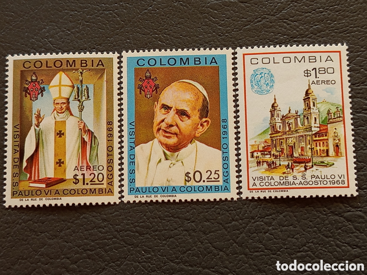 Sellos: Serie Colombia 1968 Visita Papa Paulo VI 3 Sellos MNH