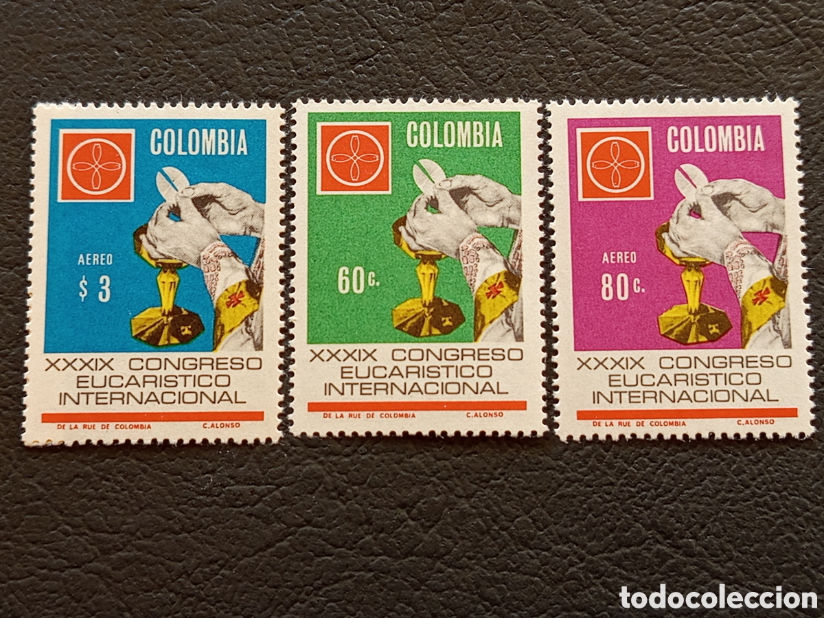 Sellos: Serie Colombia 1968 XXXIX Congreso Eucar&iacute;stico 3 Sellos A&eacute;reo MNH