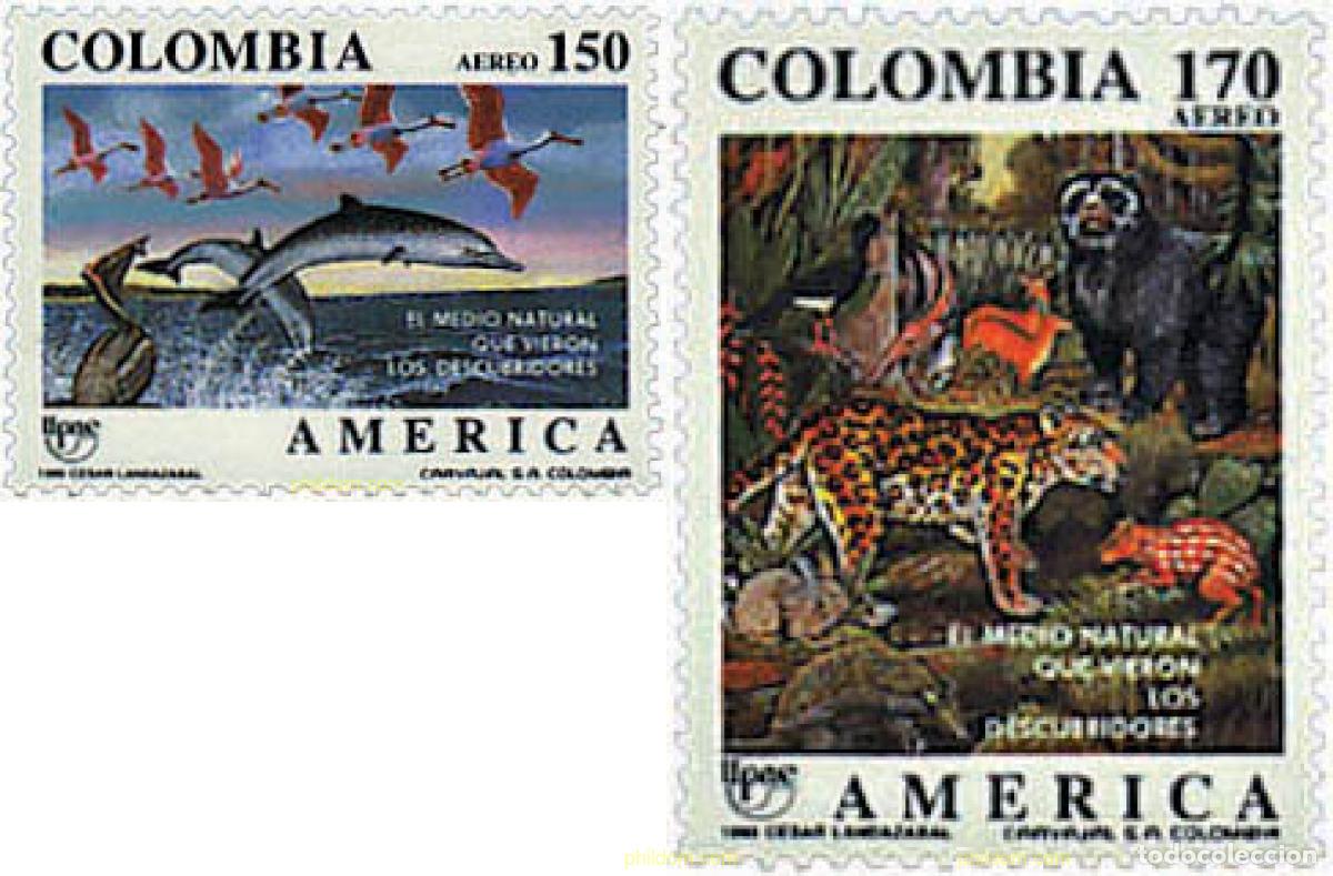 Sellos: 32753 MNH COLOMBIA 1990 AMERICA-UPAEP 1990 - EL MEDIO NATURAL QUE VIERON LOS DESCUBRIDORES