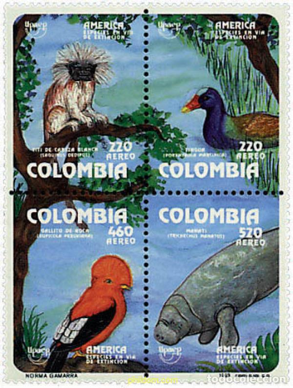 Sellos: 148091 MNH COLOMBIA 1993 AMERICA-UPAEP 1993 - FAUNA EN VIA DE EXTINCION