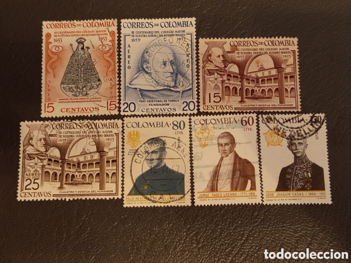 Sellos: Lote 7 Sellos Colombia 1953 III Centenario Colegio Mayor del Rosario Usados