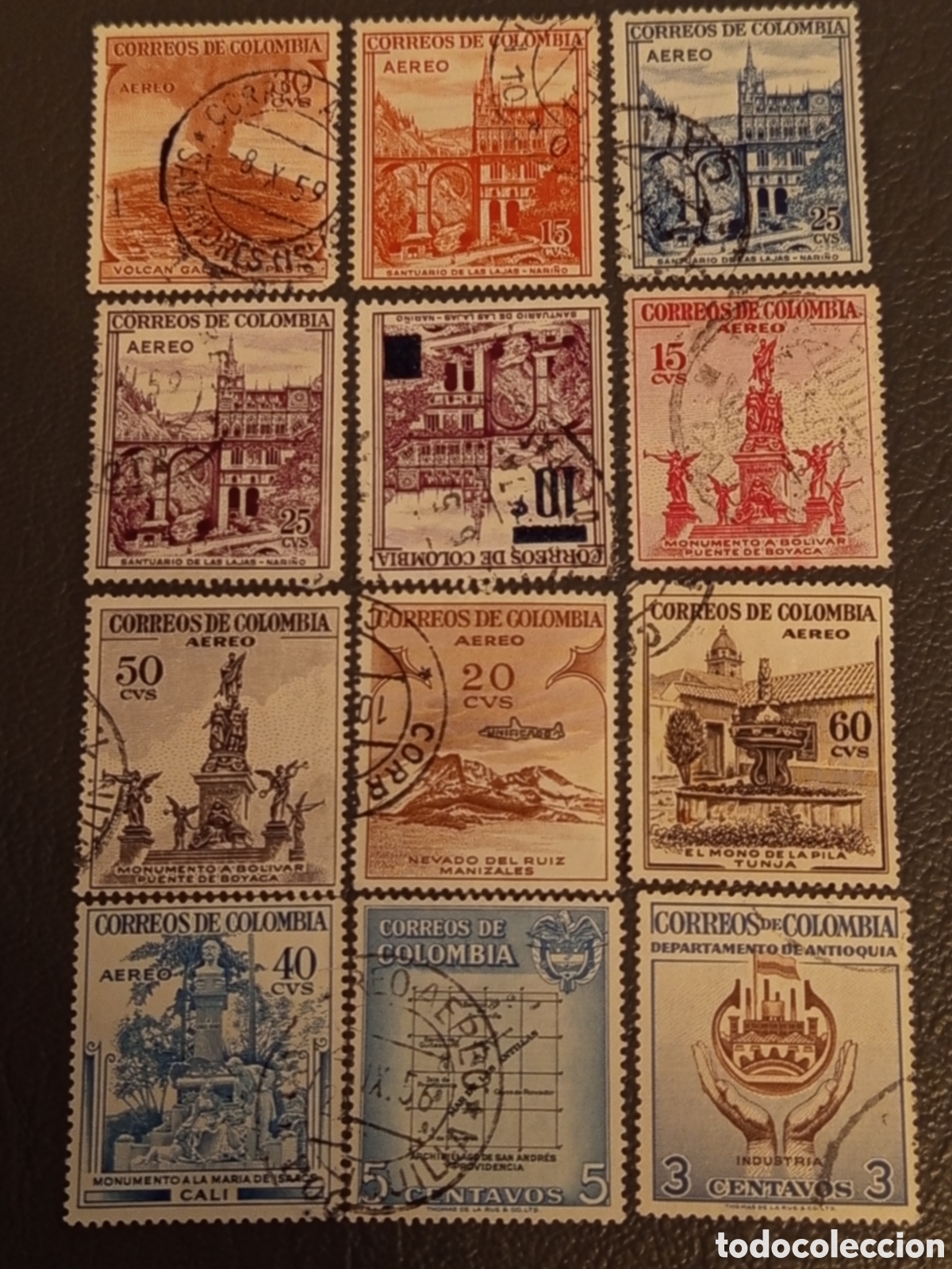 Sellos: Lote 12 Sellos Colombia 1950/60 A&eacute;reo Santuario Las Lajas Usados Edifil 682/692