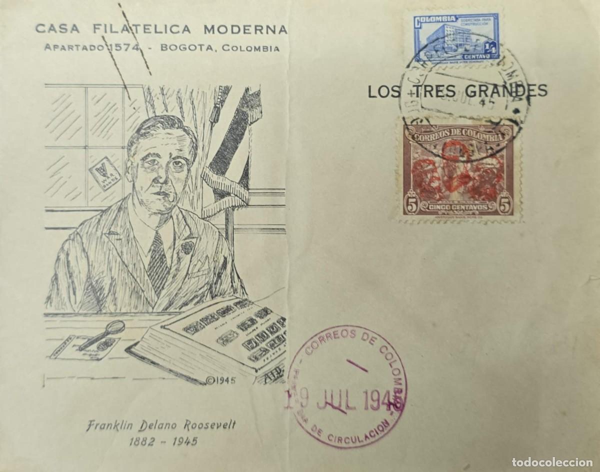 Sellos: O) 1945 COLOMBIA, JOSEPH STALIN, FRANKLIN D. ROOSEVELT AND WINSTON CHURCHILL, OVERPRINTED, AMERICAN