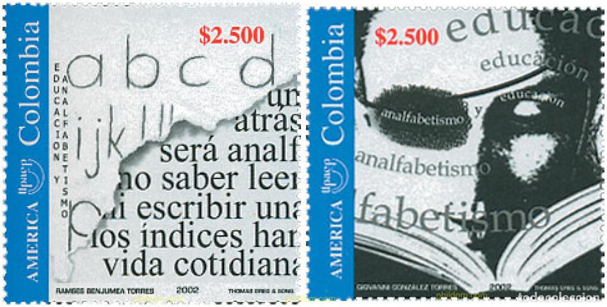 Sellos: 138343 MNH COLOMBIA 2002 AMERICA-UPAEP 2002 - EDUCACION Y ANALFABETISMO