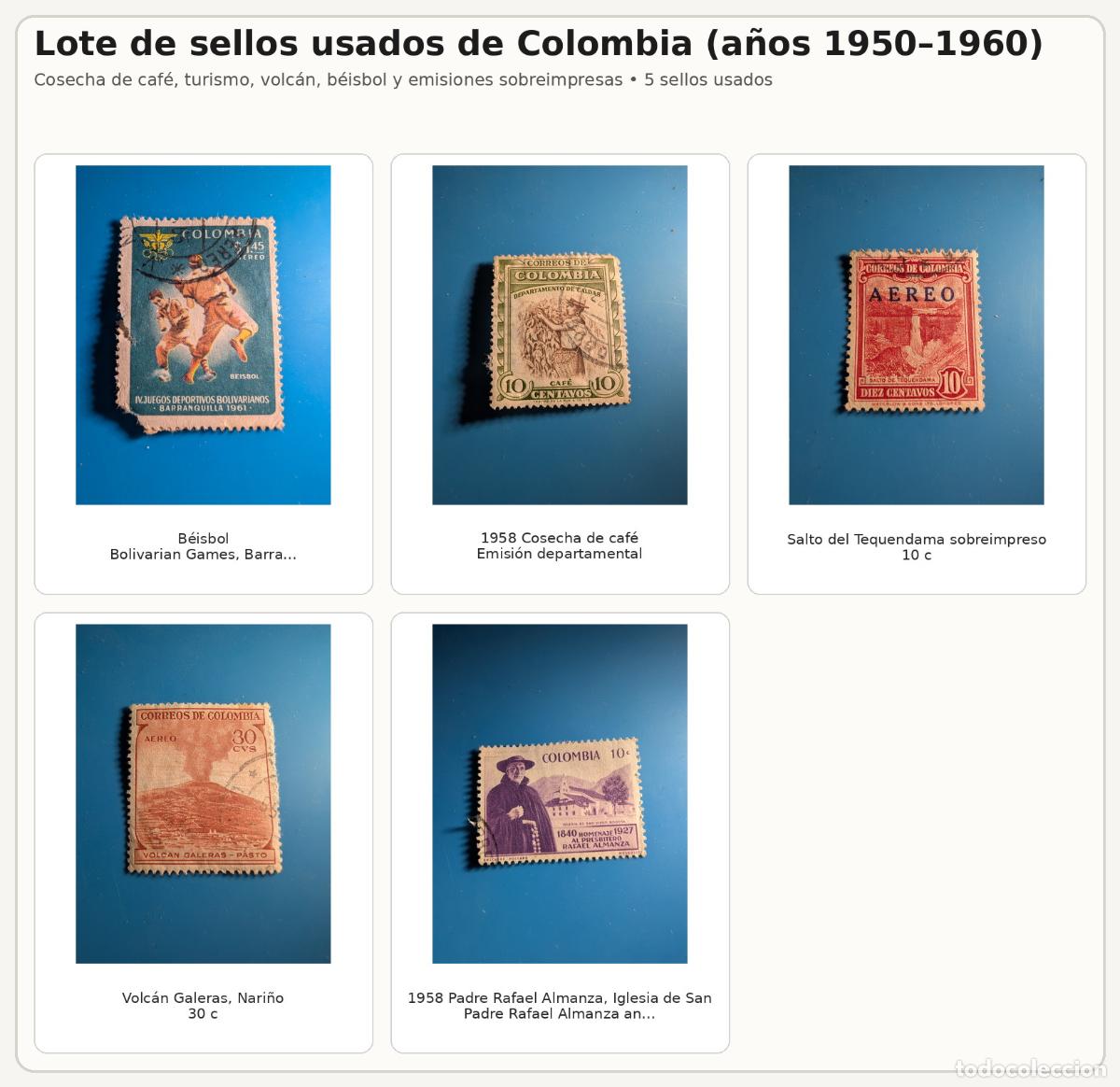 Sellos: Lote sellos usados Colombia a&ntilde;os 50-60 | 5 uds