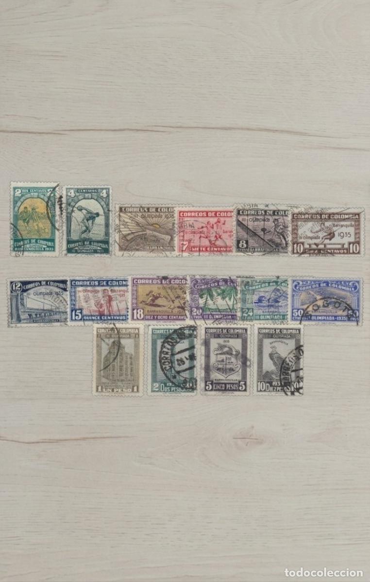 Sellos: Colombia 1935 3rd Central American Olympic Games Barranquilla COMPLETE Set 16v Used - Includes 5P &