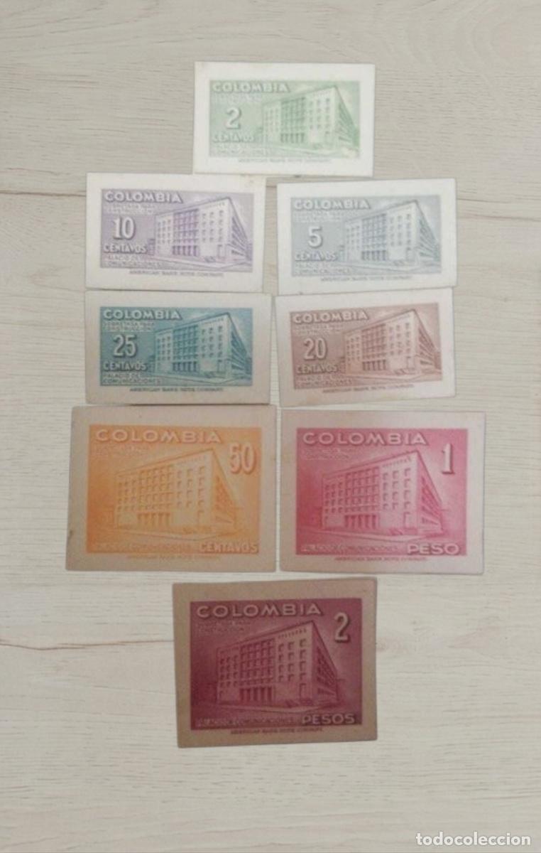 Sellos: Colombia 1932-1939 Palace of Communications Definitives Set 8v Mint Imperforate Rare - Includes 1P &