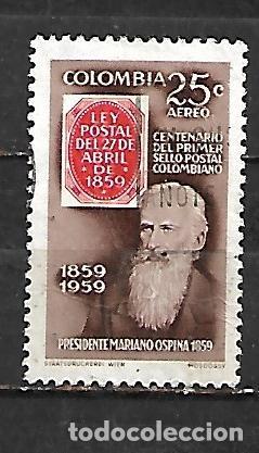 Sellos: 1959: Centenario del sello colombiano. A&eacute;reos - Presidente Mariano Ospina (usado)