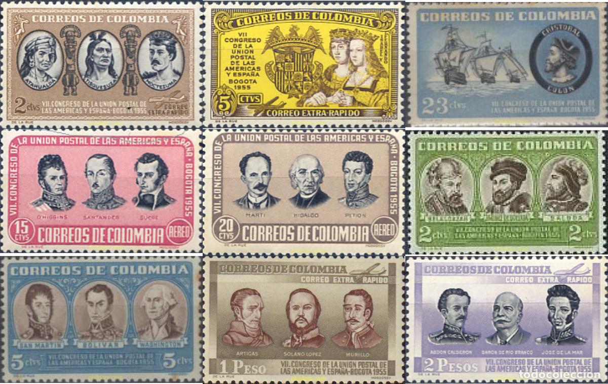Sellos: 176426 MNH COLOMBIA 1955 7 CONGRESO DE LA UNION POSTAL DE AMERICA Y ESPA&Ntilde;A