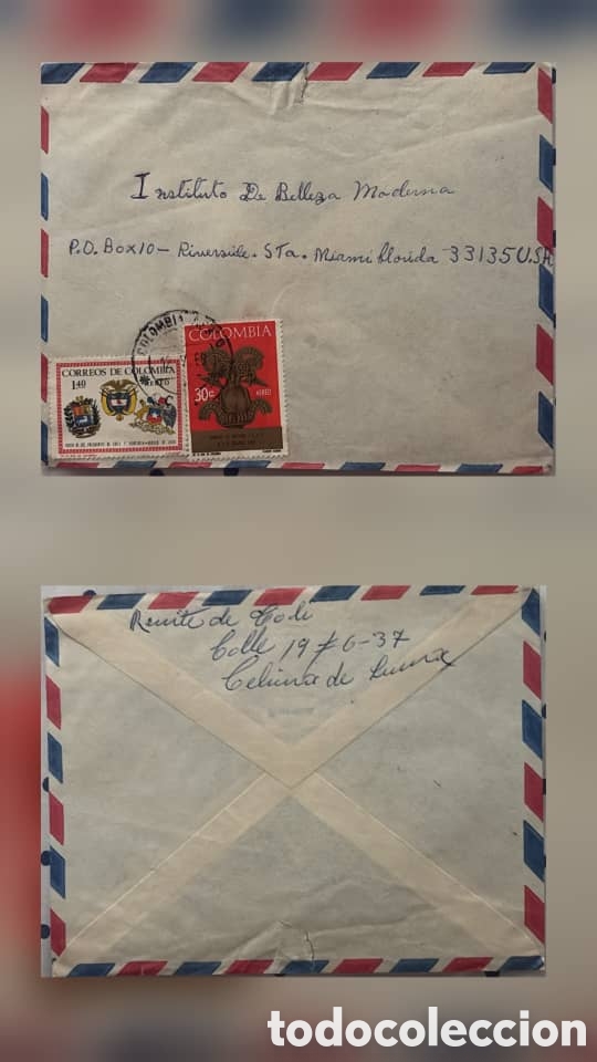 Sellos: CA)Colombia + 1960s + Airmail Correspondence + Envelope with Colombian stamps (1.40 coat of arms iss