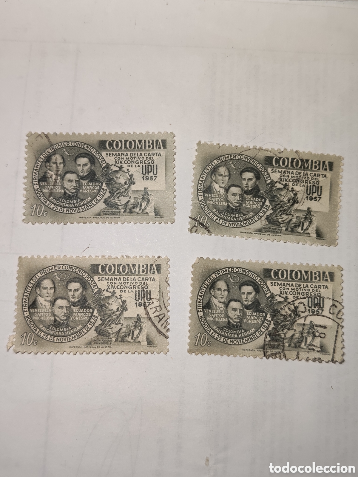 Sellos: 4 sellos de Colombia Congreso de la Uni&oacute;n postal Universal 1957