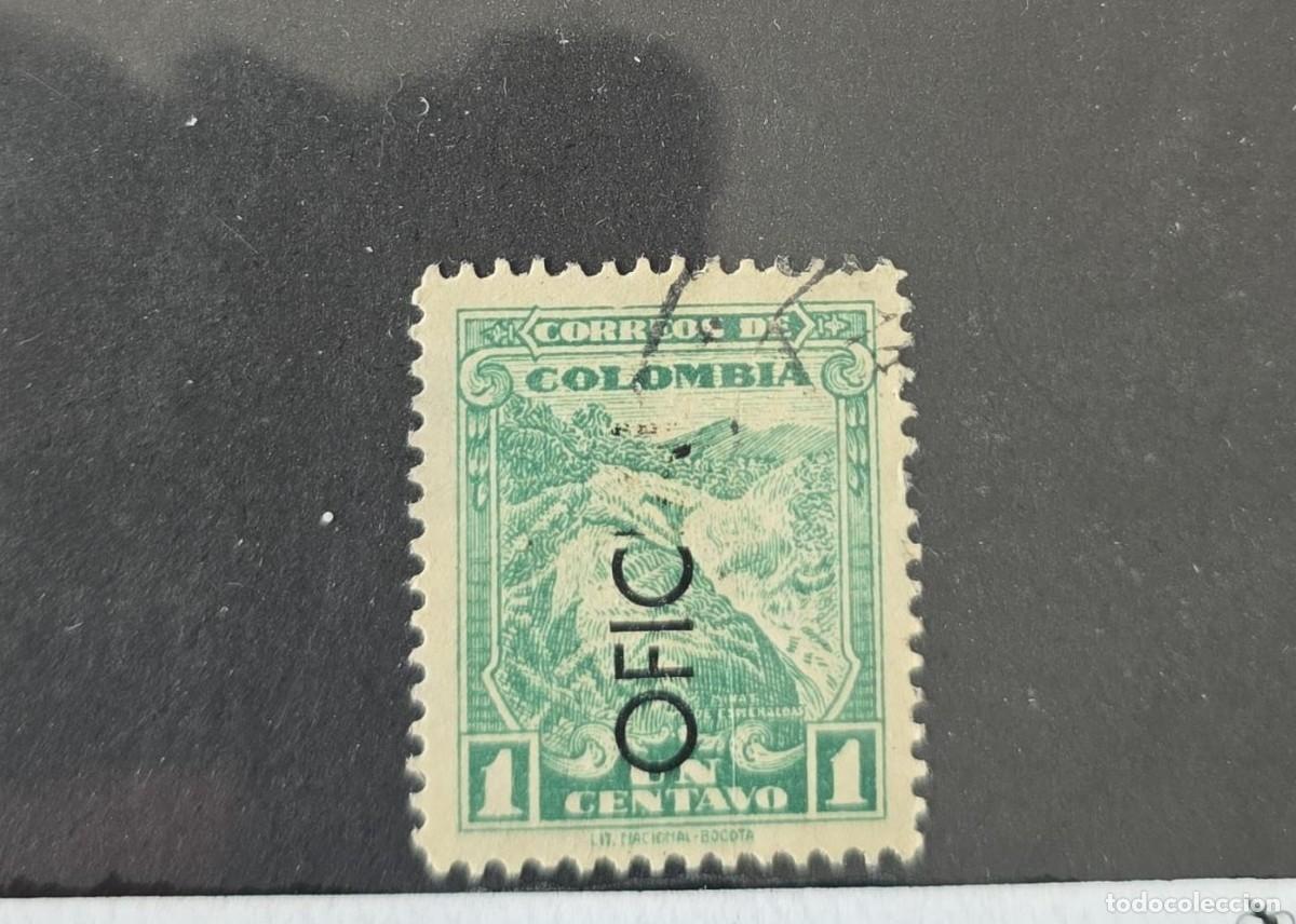 Sellos: O) 1937 COLOMBIA, SCT O1 1c green, MISSING PART OVERPRINT OFICIAL, EMERALD MINE, EXCELLENT CONDITI