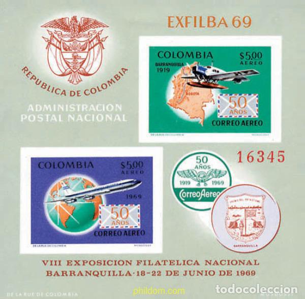 Sellos: 119449 MNH COLOMBIA 1969 50 ANIVERSARIO DEL CORREO AEREO INTERNACIONAL. EXFILBA
