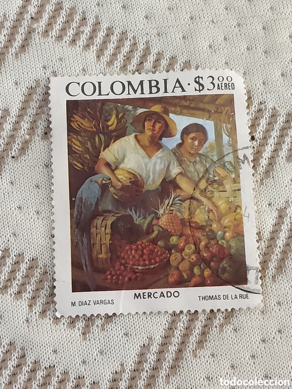 Sellos: Sello de Colombia pintura &rdquo;Mercado&rdquo; de M.Diaz Vargas 1975